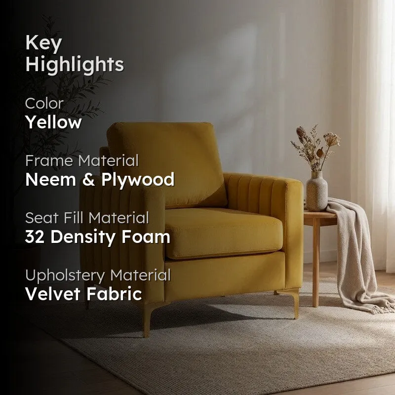 Baseo Neem Wood Accent Chair - Yellow media 2