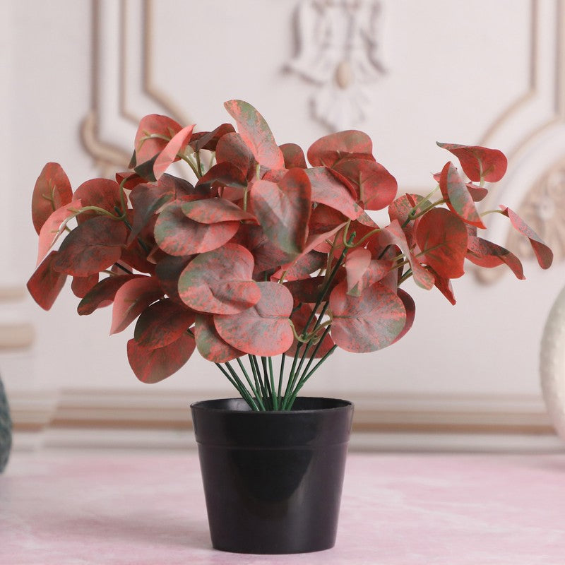Artificial Red Eucalyptus Plant With Black Plastic Pot