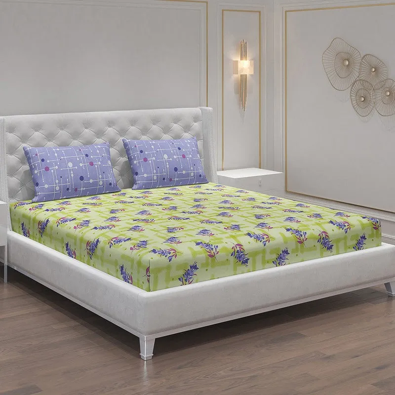 Monte Carlo Bloom Bliss Cotton Bedsheet (Green,Purple) - 104 TC media 1