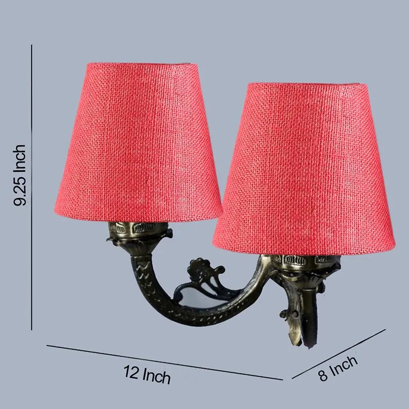Vintage Duo Fabric & Metal Wall Lamp - Red media 5