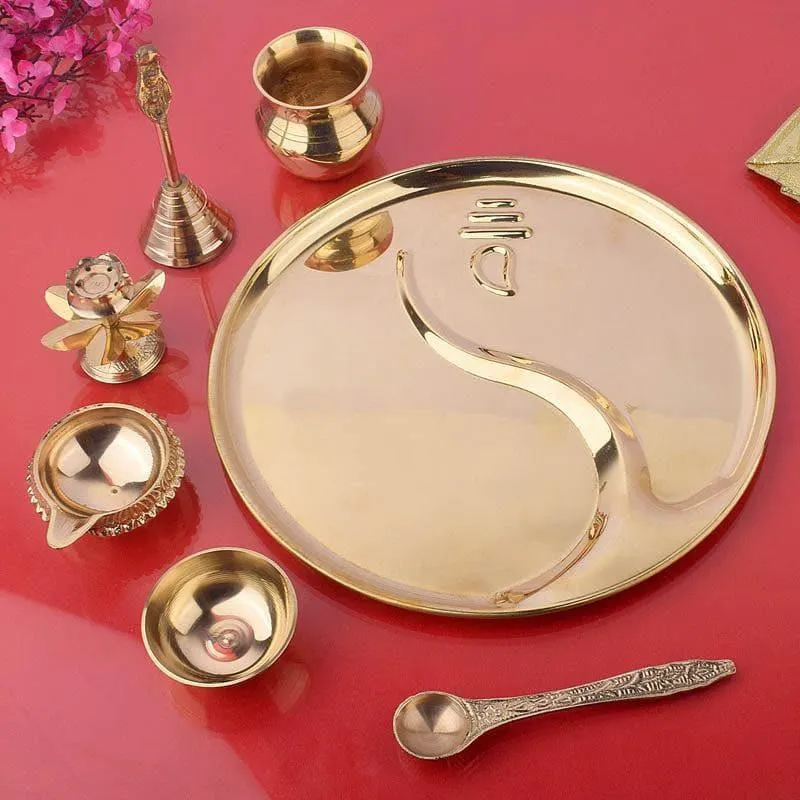 Aradhana Brass Pooja Thali Set media 4