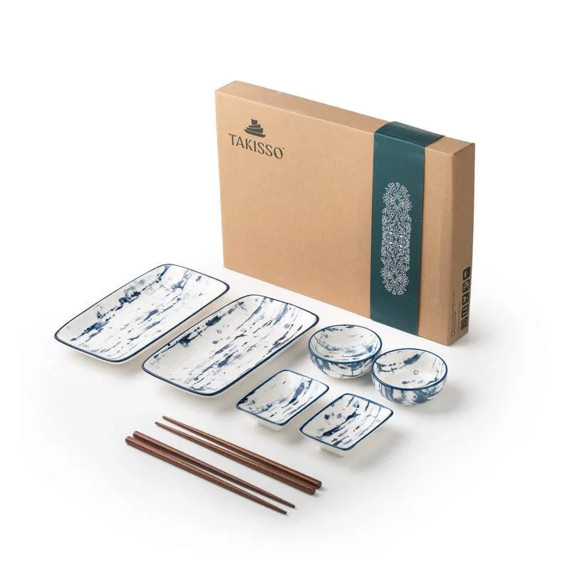 SakuraServe Porcelain Platter Set With Chopsticks - Eight Piece Set - 6