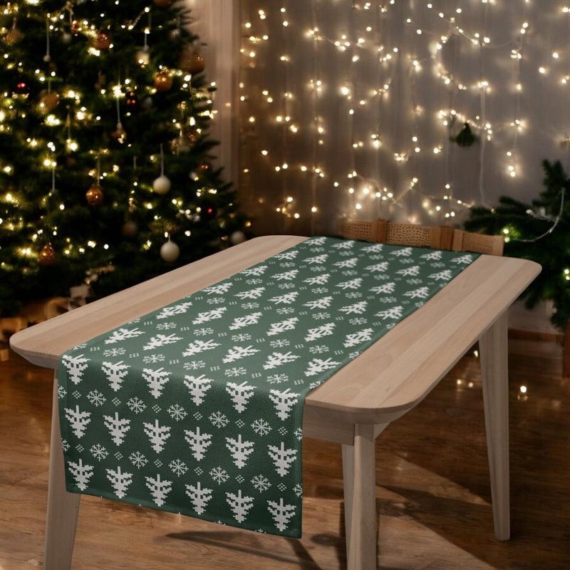 Holiday Doodles Cotton Canvas Table Runner - Green