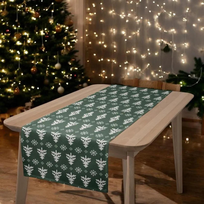 Holiday Doodles Cotton Canvas Table Runner - Green media 1