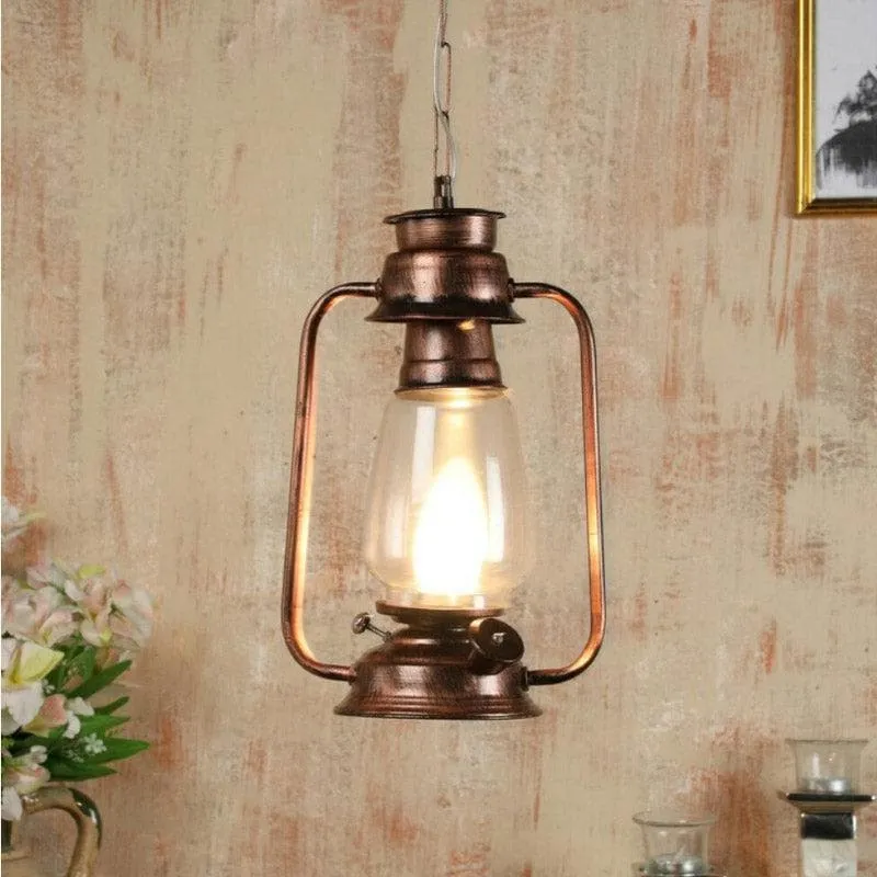 Vintage Lantern Metal Glass Ceiling Lamp - Copper media 1