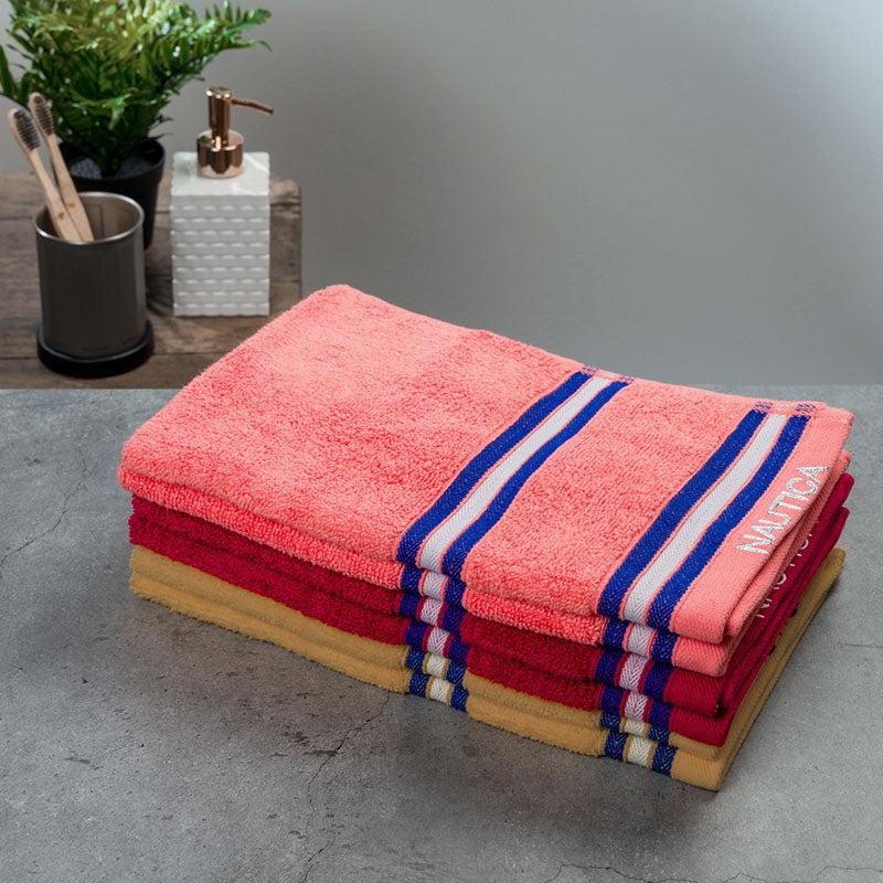 Nautica Dove Dual Down Cotton Hand Towel (Beige, Coral & Burgundy) - Set Of Six media 3