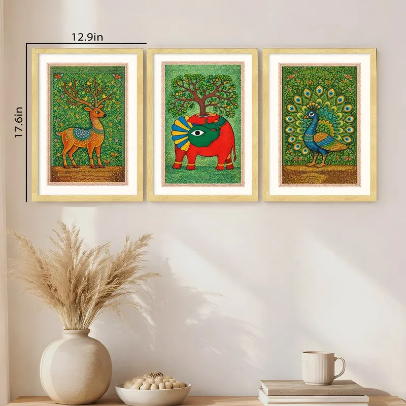 Nature Botanical Paper Wall Painting With Frame - Set Of Three media 11