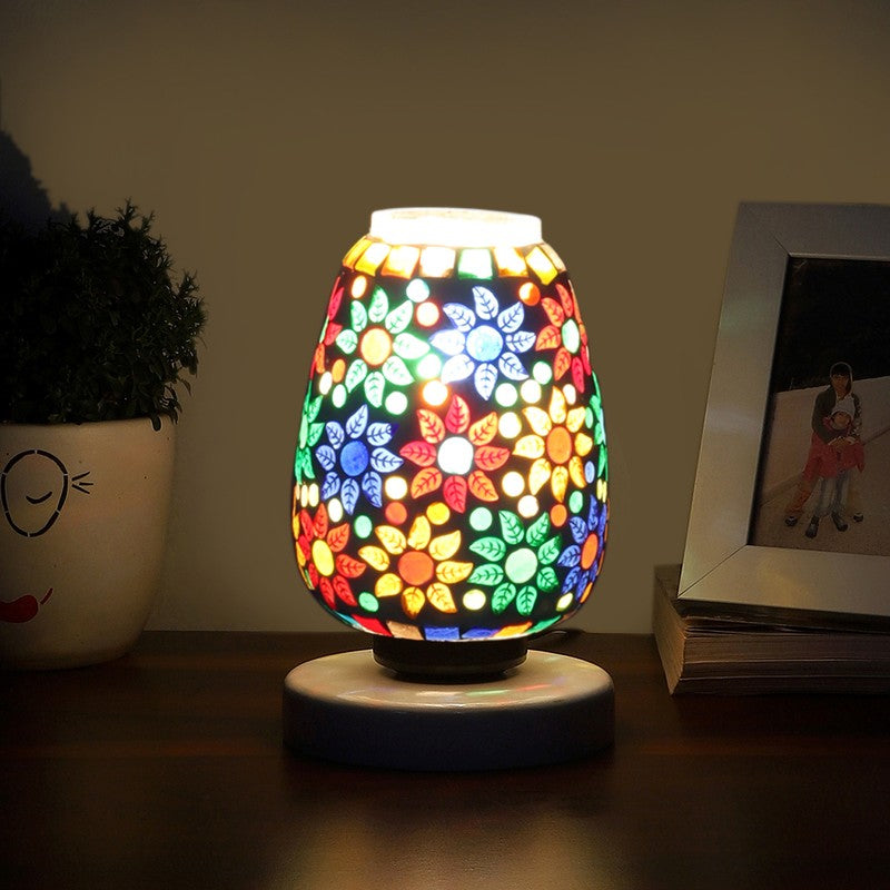 Sparkelle Glass Table Lamp With Wooden Base - Multicolor