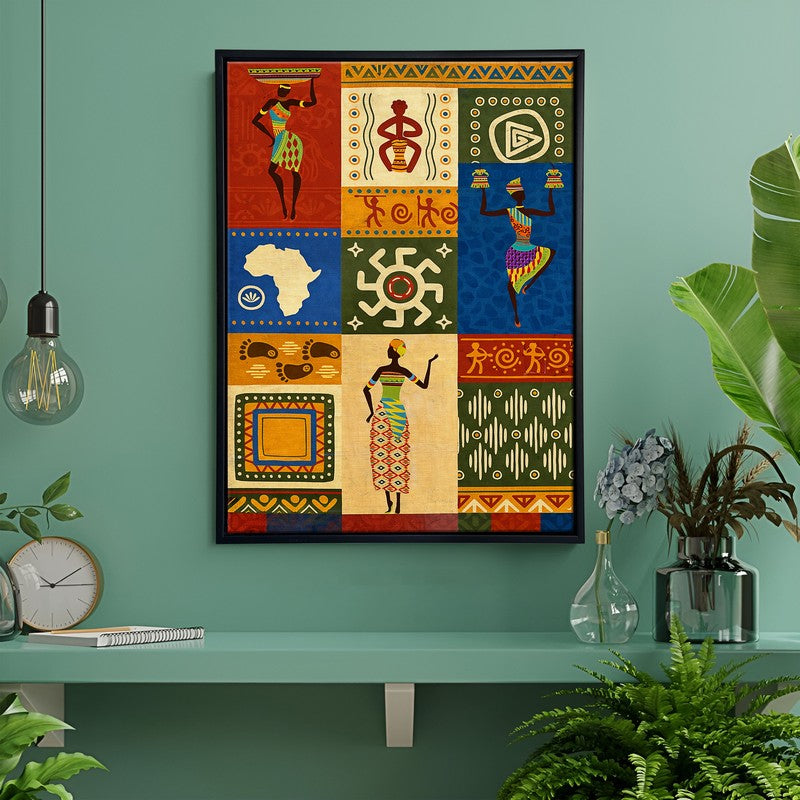 African Warli Canvas Wall Painting With Frame