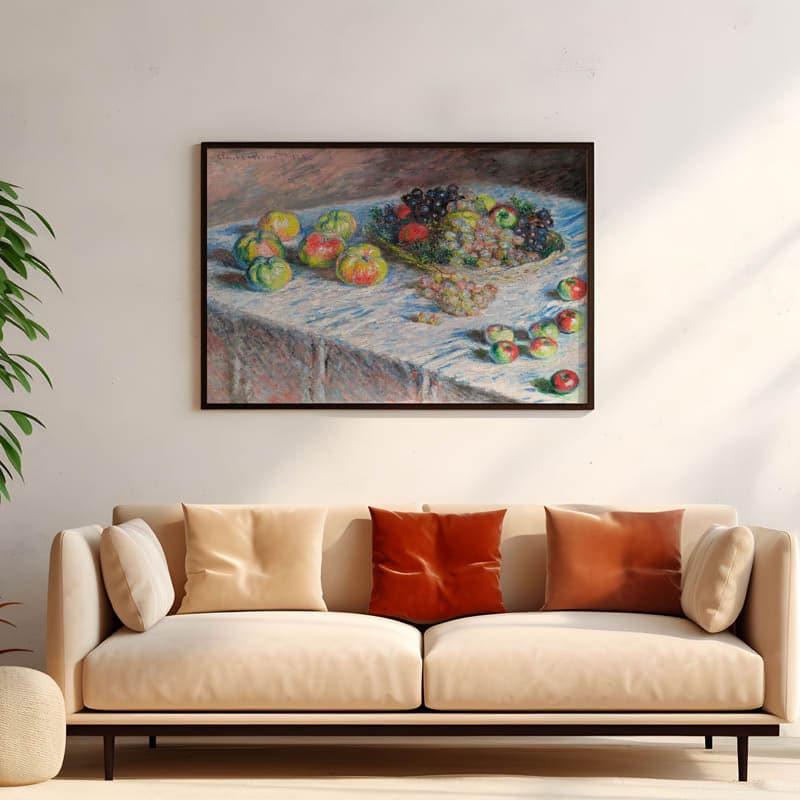 Apples And Grapes By Claude Monet - Black Frame