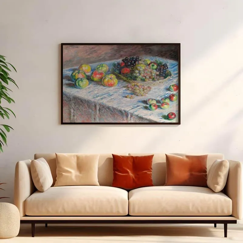 Apples And Grapes By Claude Monet - Black Frame media 1