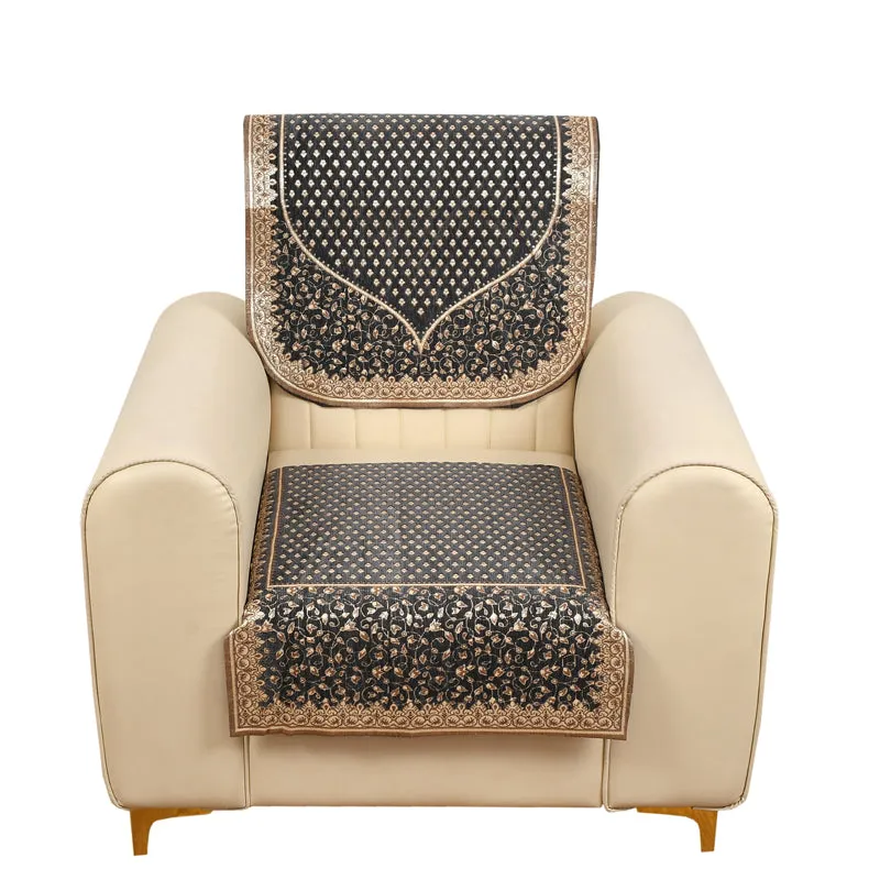 Petite Leaves Chenille Sofa Cover - Grey - 6