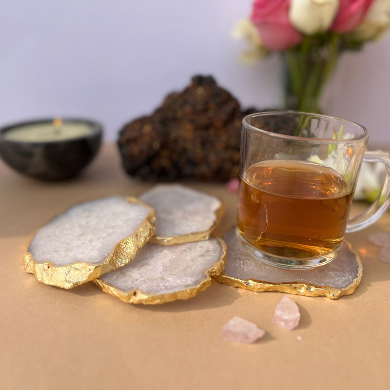 Celeste Handcrafted Crystal Agate Coaster (White ) - Set Of Four media 5