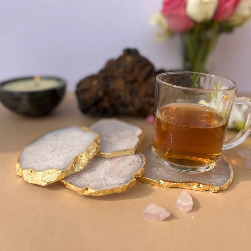 Celeste Handcrafted Crystal Agate Coaster (White ) - Set Of Four media 5