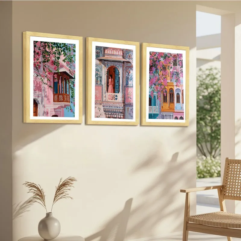 Jaipur Heritage Paper Wall Painting With Frame - Set Of Three media 6