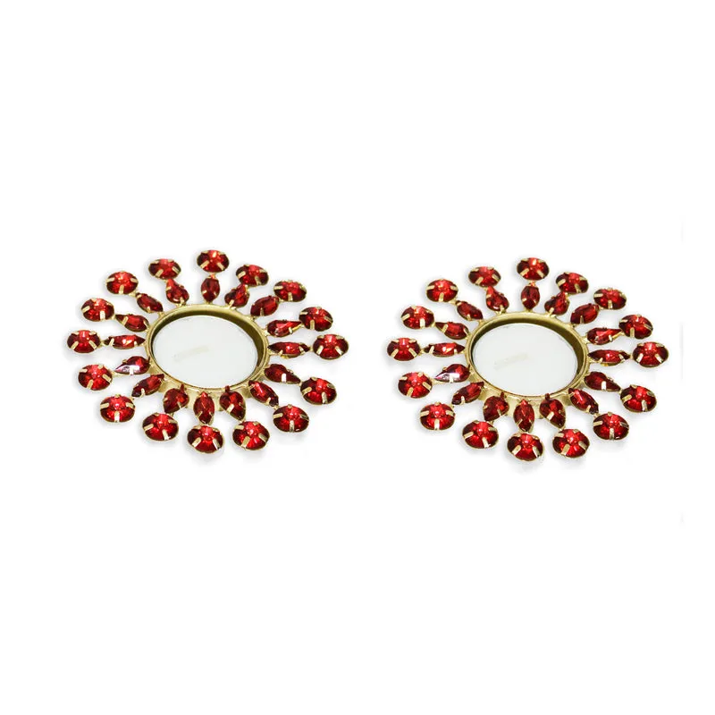 Surya Ornate Tea Light Holder (Red) - Set Of Two media 4