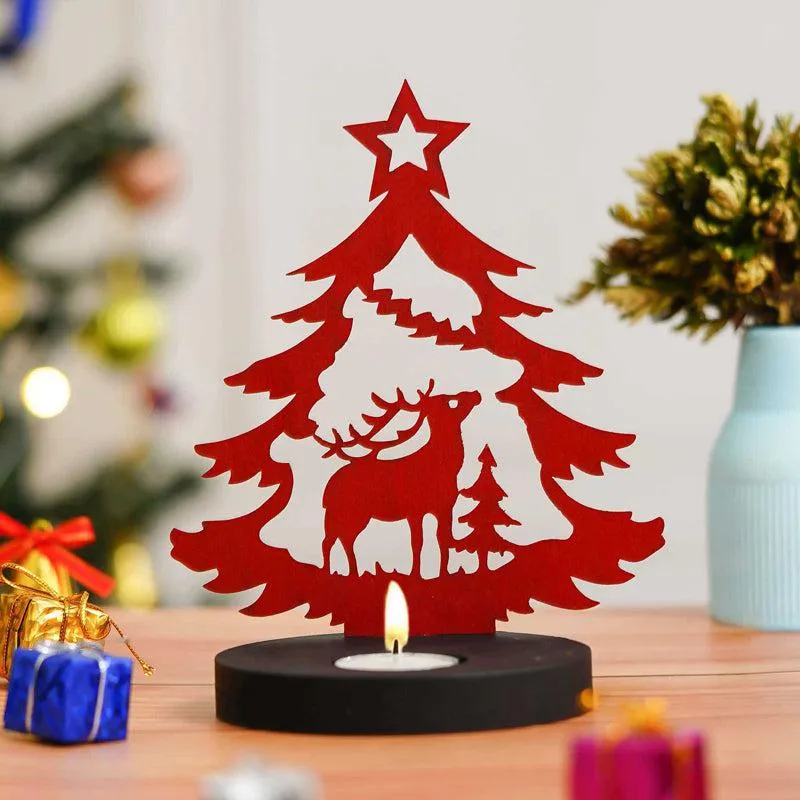 Starlit Sleigh Wood Christmas Tea Light Holder - Red media 4