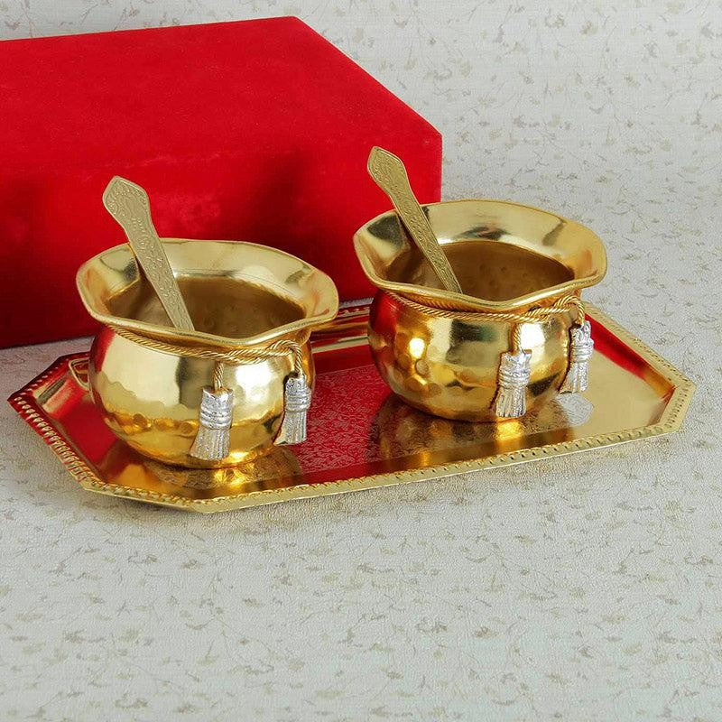 Karuna Gold Bowl With Spoon & Tray (200 ML Each) - Five Piece Set media 3