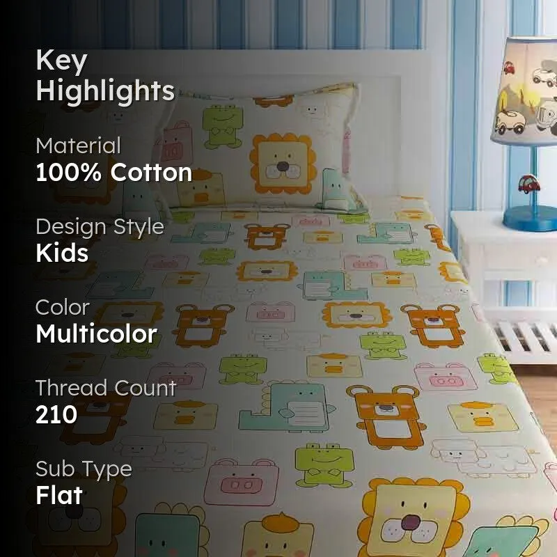 Animated Animals Cotton Bedsheet - 210 TC media 2