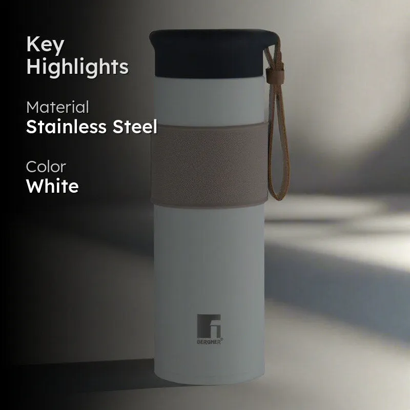Bergner Walking Mountain Mist Thermosteel Hot And Cold Flask (White) - 450 mL media 2