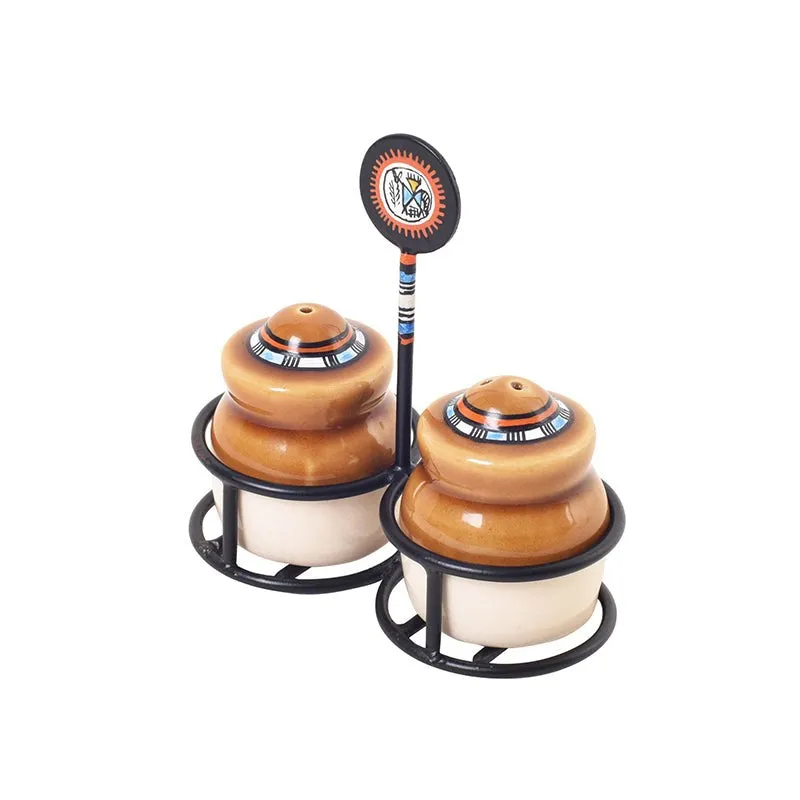 Arusha Ceramic Jar Set With Metal Tray - Three Piece Set media 4