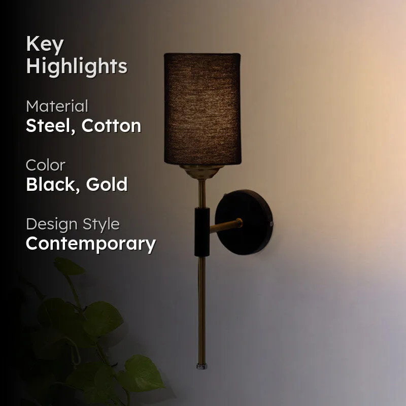 Beryll Cylindrical Steel & Cotton Wall Lamp - Black media 2