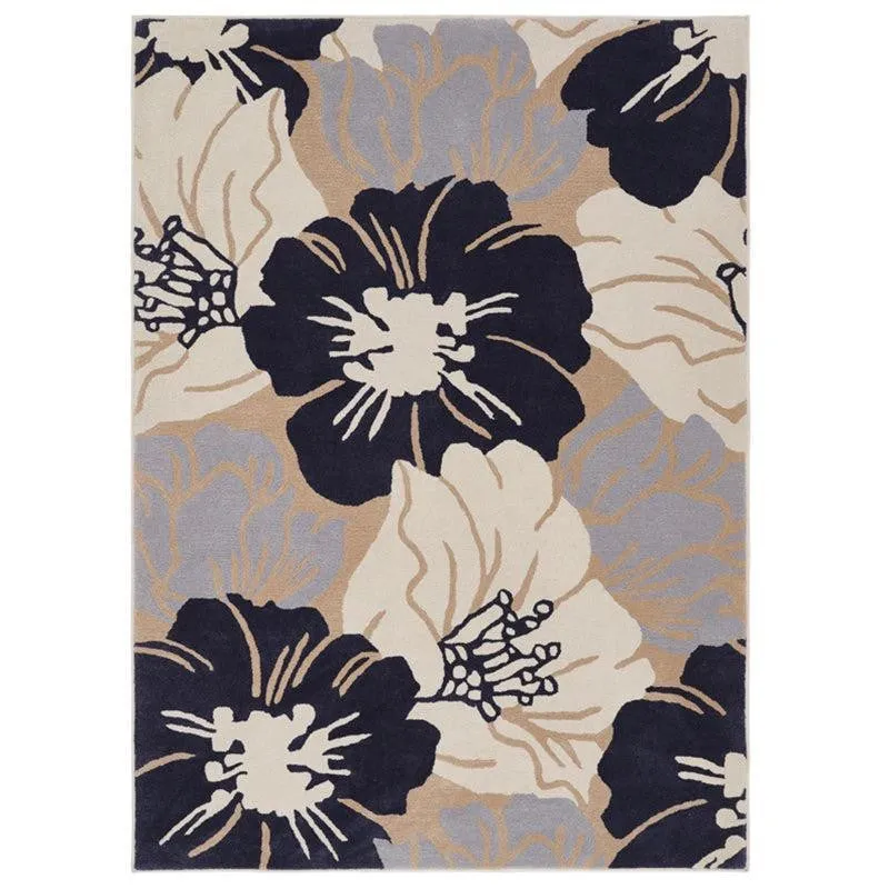 Anrion Hand Tufted Floral Wool & Nylon Carpet - Navy Blue media 1