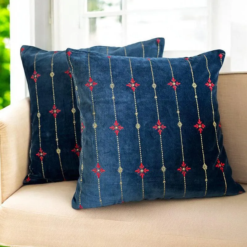 Vintage Vignettes Embroidered Cotton Cushion Cover - Set Of Two media 4