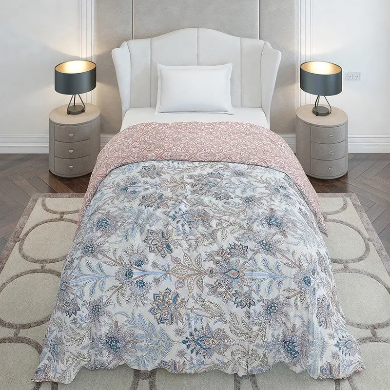 Monte Carlo Velbloom Floral Peach & Polyester Reversible Comforter (Grey) - 120 GSM media 5