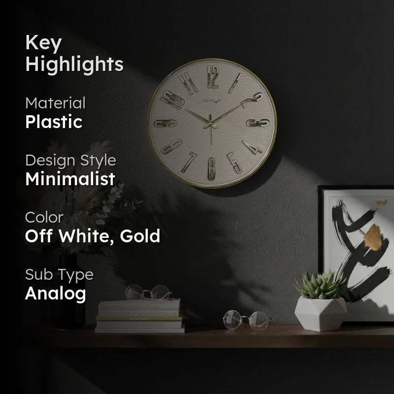 Elite Numeric Plastic Wall Clock - Off White & Gold media 2