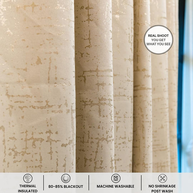 Urban Space Shadix Gold Foil Print Blackout Curtain - Beige media 5