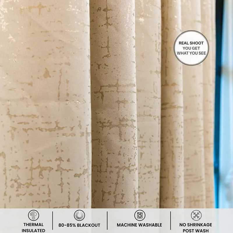 Urban Space Shadix Gold Foil Print Blackout Curtain - Beige media 5