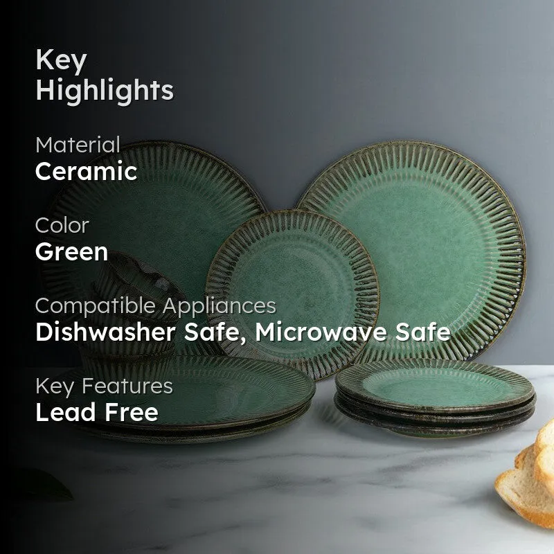 Rustic Green Ceramic Dinner Set - 12 Piece Set media 2