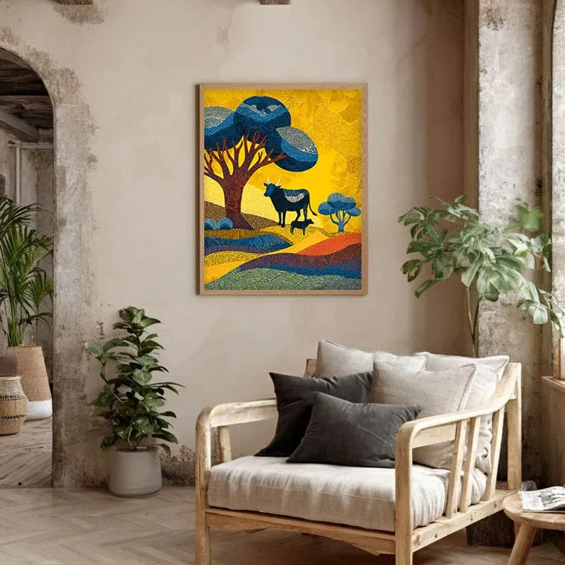Sunlit Canvas Wall Painting With Brown Frame media 4