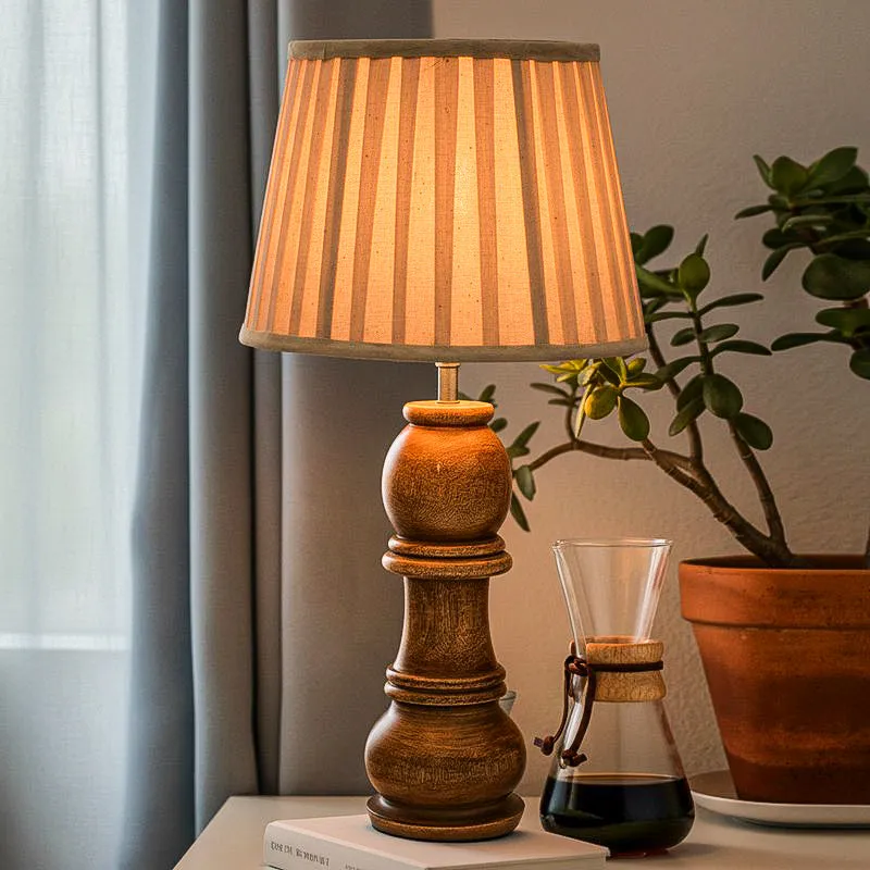 Pleated Bishop Wooden Table Lamp - Brown media 1