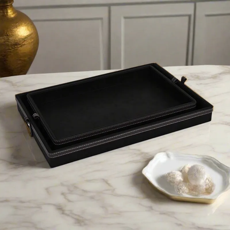 Elara Dote Serving Tray (Black) - Set Of Two media 1