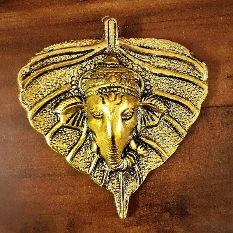 Ganesha Vadan On Leaf Aluminium Wall Accent media 3
