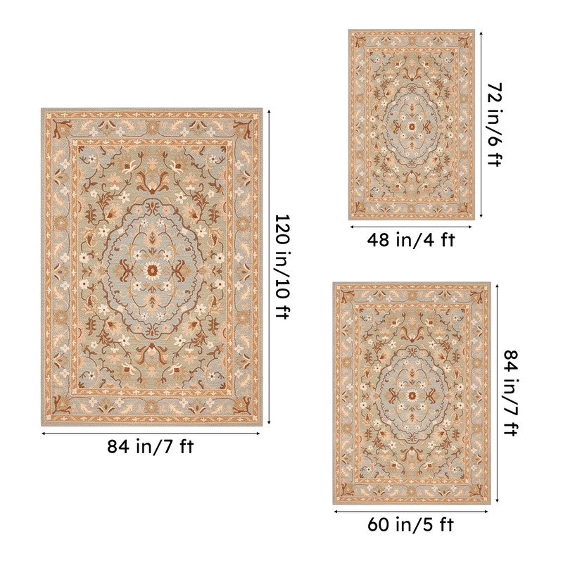 Mithras Ethnic Wool & Nylon Carpet - Grey & Green media 14