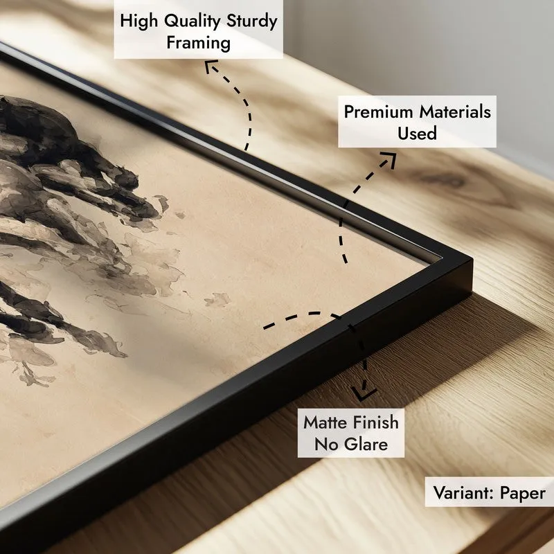 Sepia Wild Horse Wall Painting With Black Frame media 9