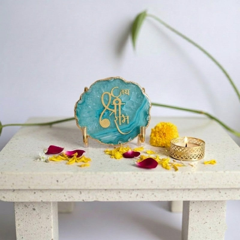 Jai Shri Ram Handcrafted Agate Religious Accent - Turquoise media 3