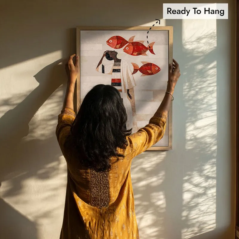 Aqua Nomad Canvas Wall Painting - Brown Frame media 8