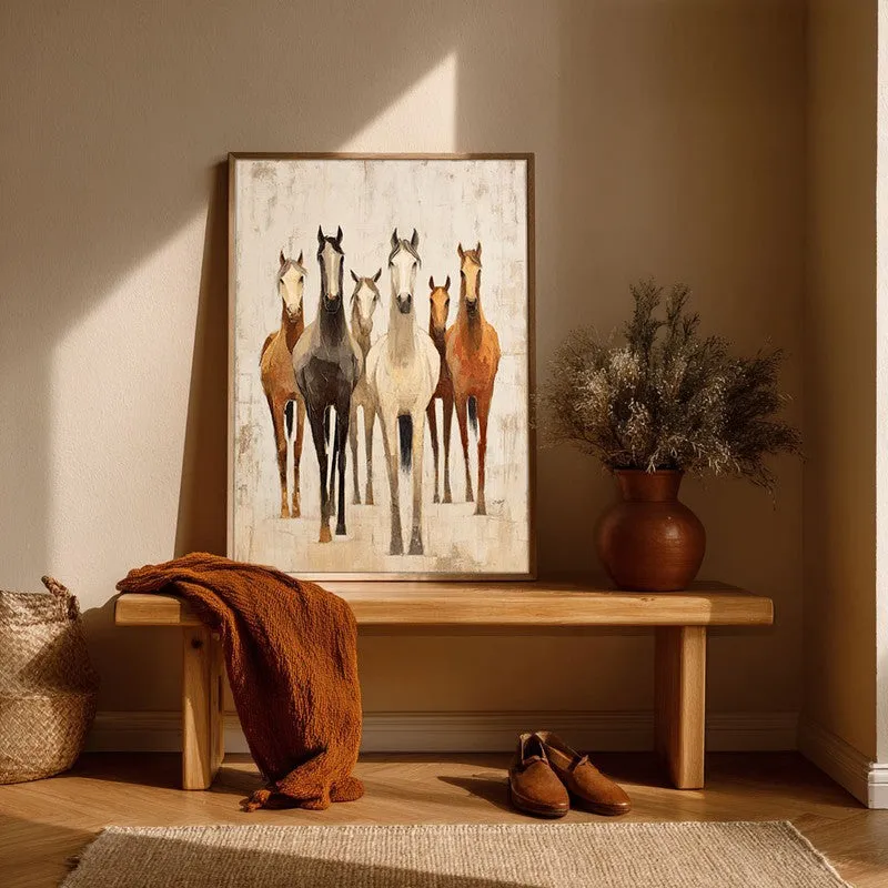 Dynamic Horse Wall Painting With Brown Frame media 6