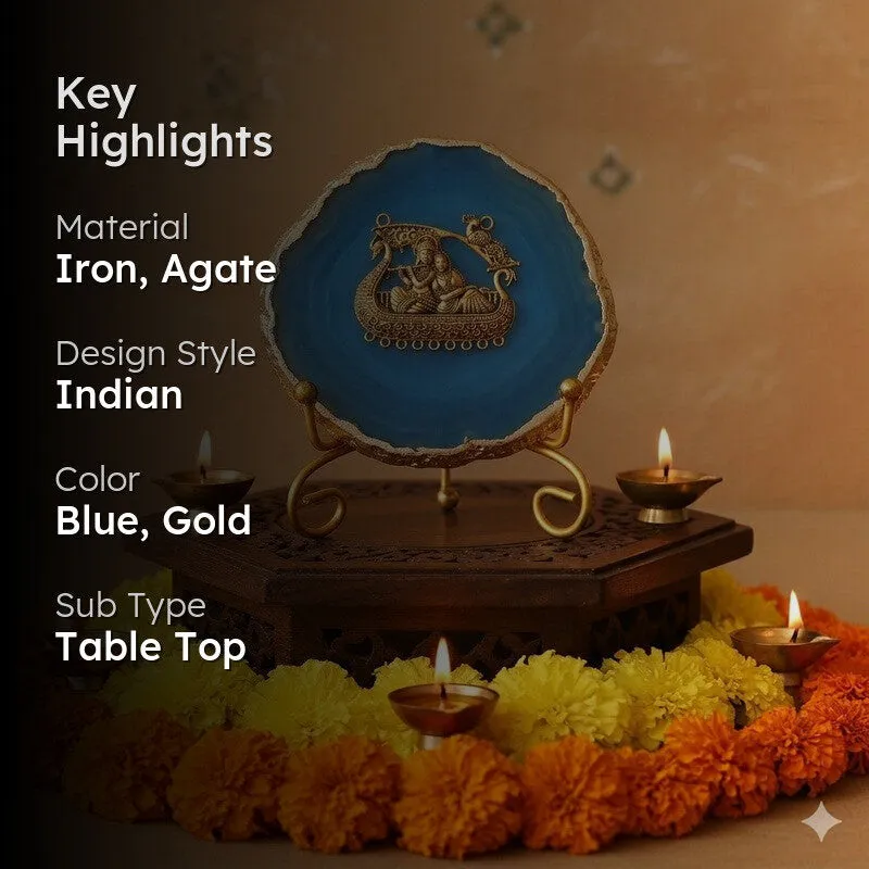 Radhe Krishna Bliss Agate Showpiece With Stand - Dark Blue media 2