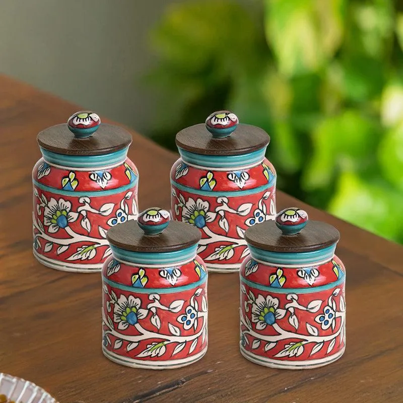 Rang-E-Gul Handpainted Ceramic Multi-Utility Jar (410 mL Each) - Set Of Four media 3