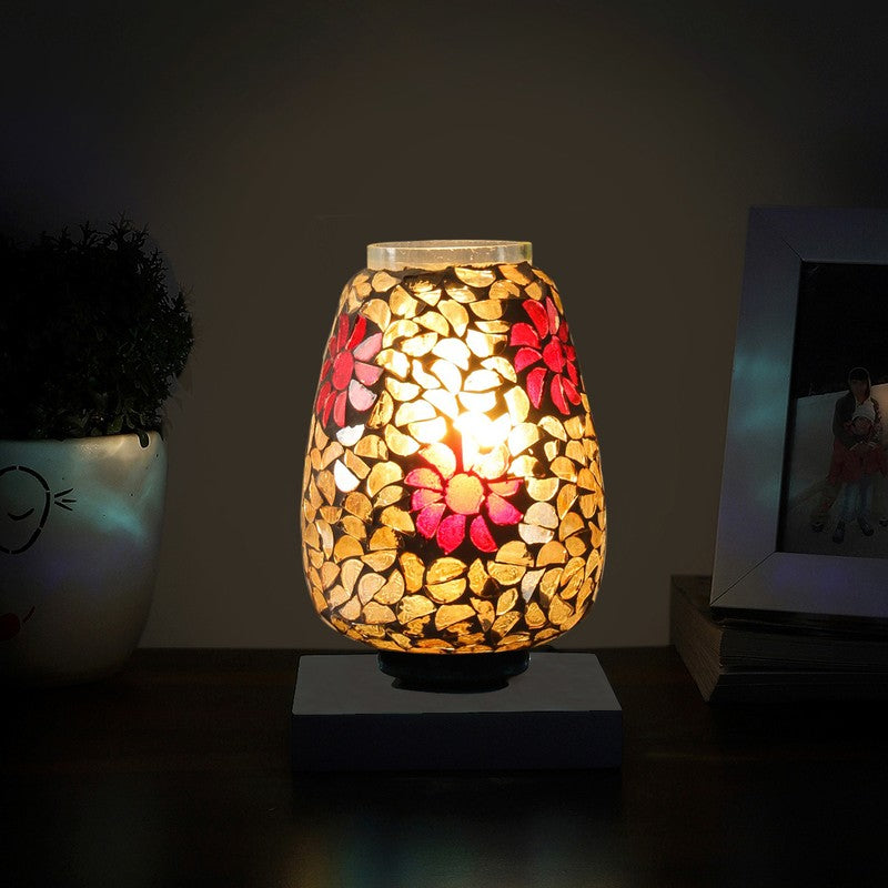 Glazelle Mosaic Glass Table Lamp With Wooden Base - Multicolor
