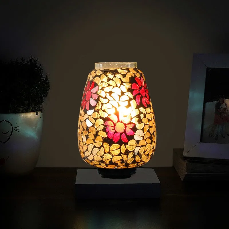Glazelle Mosaic Glass Table Lamp With Wooden Base - Multicolor media 1