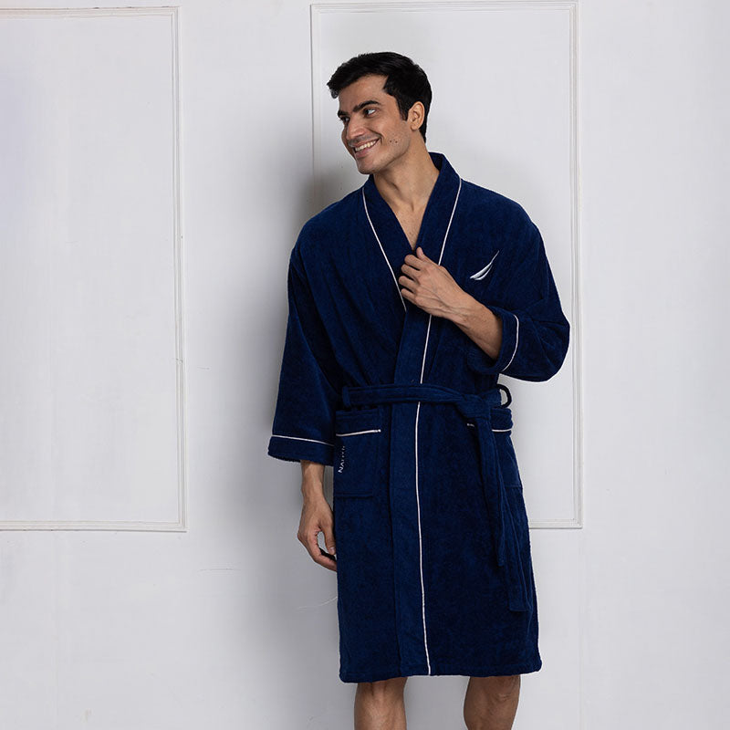 Nautica His & Hers Cashmere Dreams Cotton Bath Robe (Navy Blue) - Set Of Two media 5