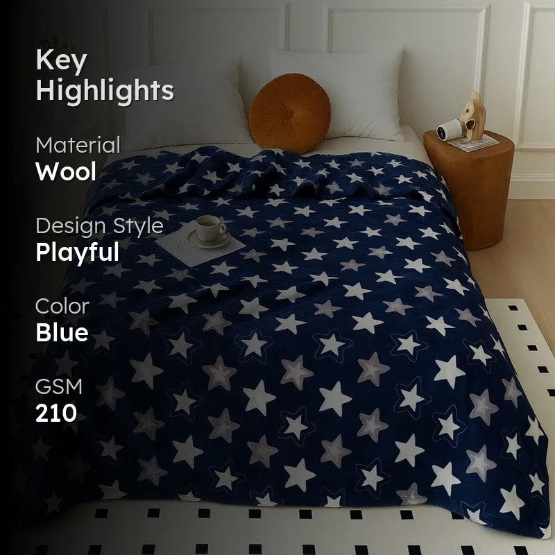 Bluetide Abstract Woolen Blanket (Blue) - 210 GSM media 2
