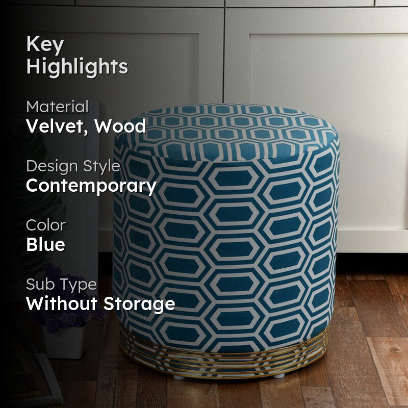 Hexora Geometric Velvet Pouffe - Blue media 2