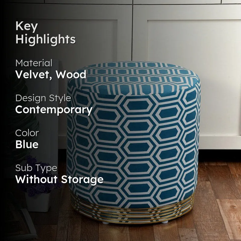 Hexora Geometric Velvet Pouffe - Blue media 2